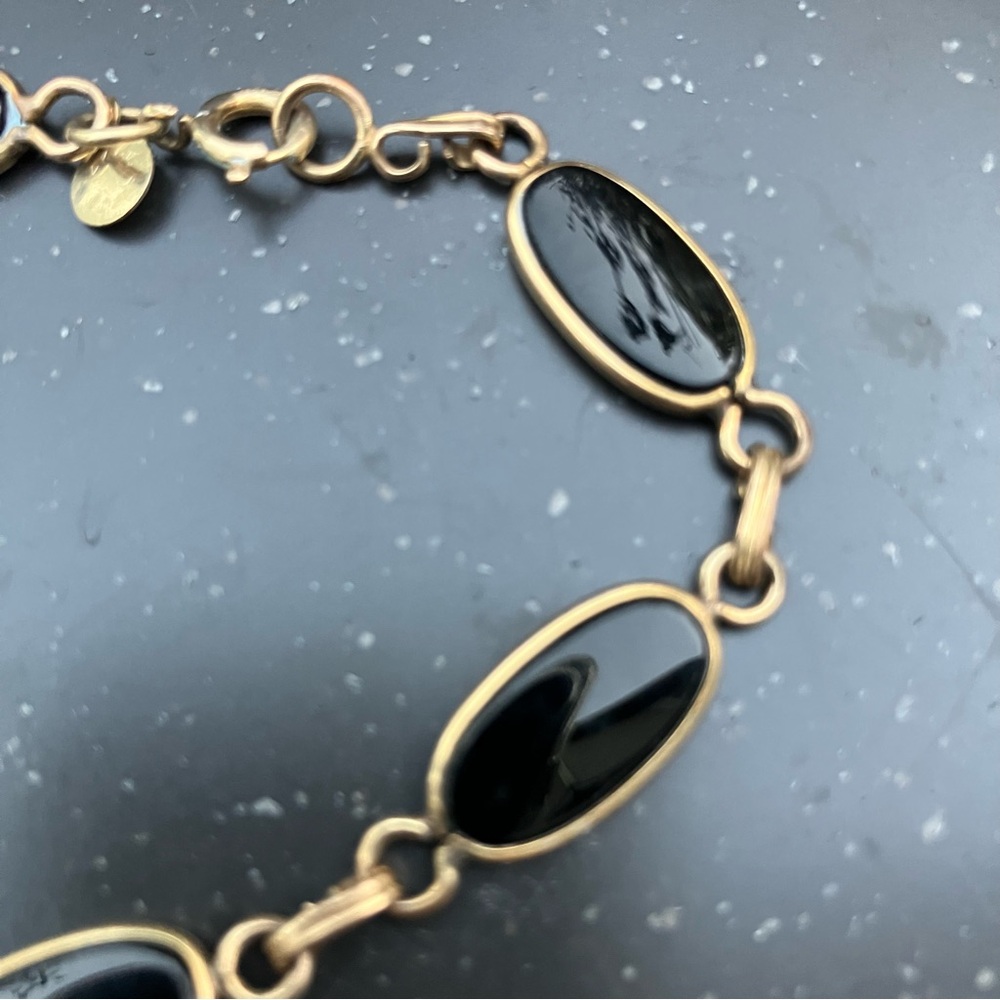 14K Gold Filled Link Black Onyx Bracelet. EUC. - Picture 4 of 6